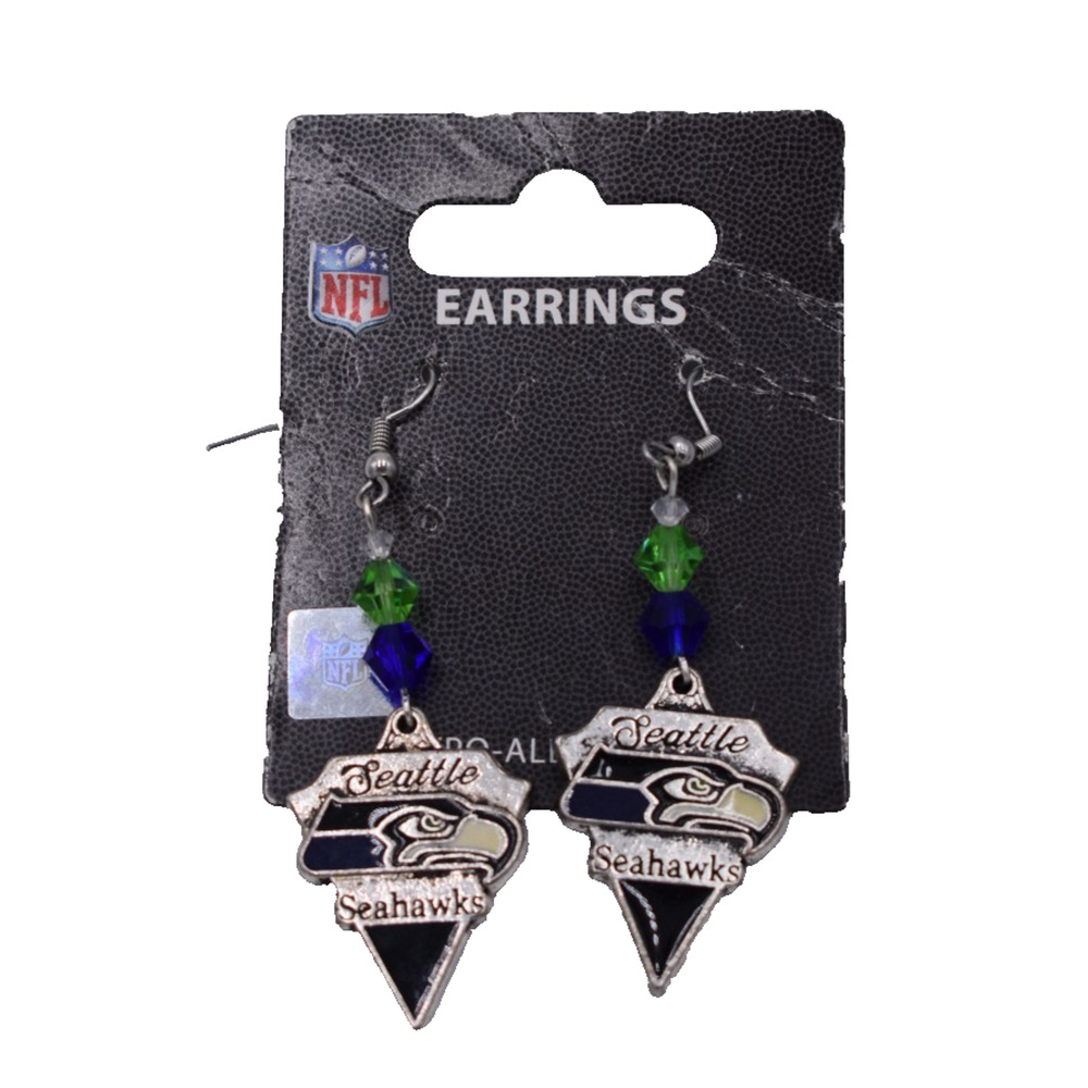 Aminco x NFL SEATTLE SEAHAWKS Football Fan Diamond Shape Pierced Earrings